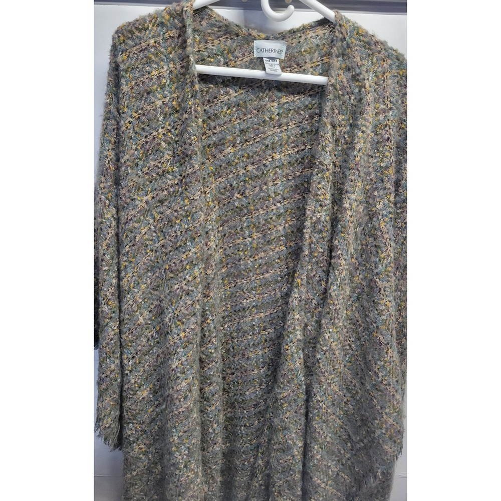 Catherines One Size Multi Color‎ Textured Knit shaw wrap Cardigan Sweater Duster